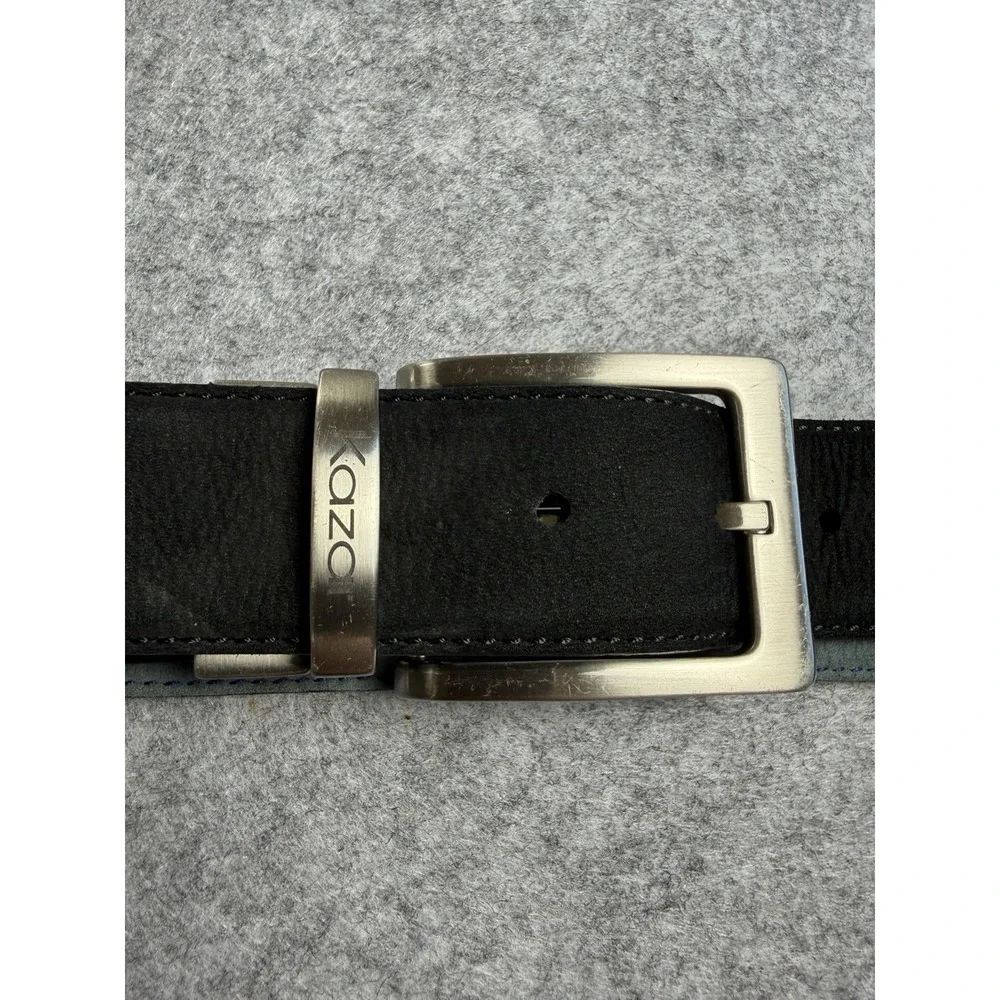 Kazar Mens Size 45 Double Sided Nubuck Leather Black Gray Belt Silver Buckle